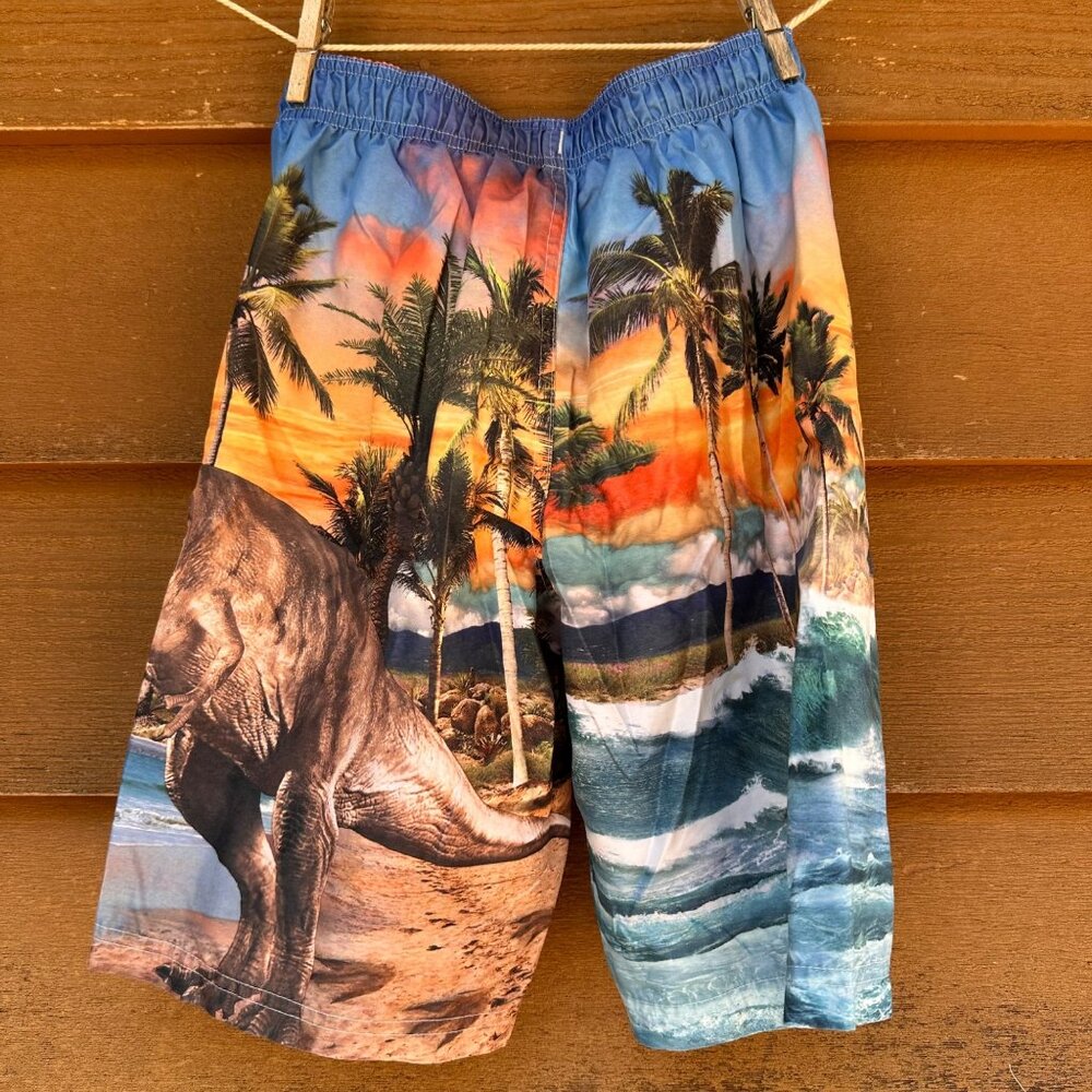 OP Boys Dinosaur Swim Trunks Size M 8 Tropical Sunset & Surf Scene Polyester - Picture 3 of 9